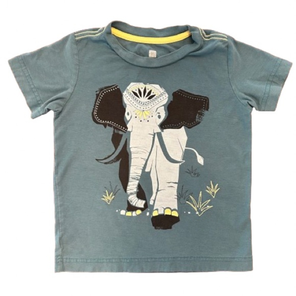 Tea Collection Blue Elephant Short Sleeve Tee, Size 4 - Picture 2 of 5
